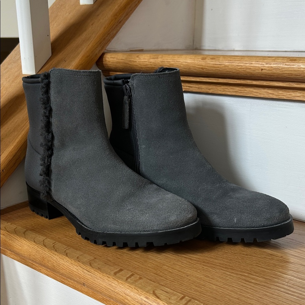 Talbots Gray Suede Ankle Boots with Side Zip and Side Detail